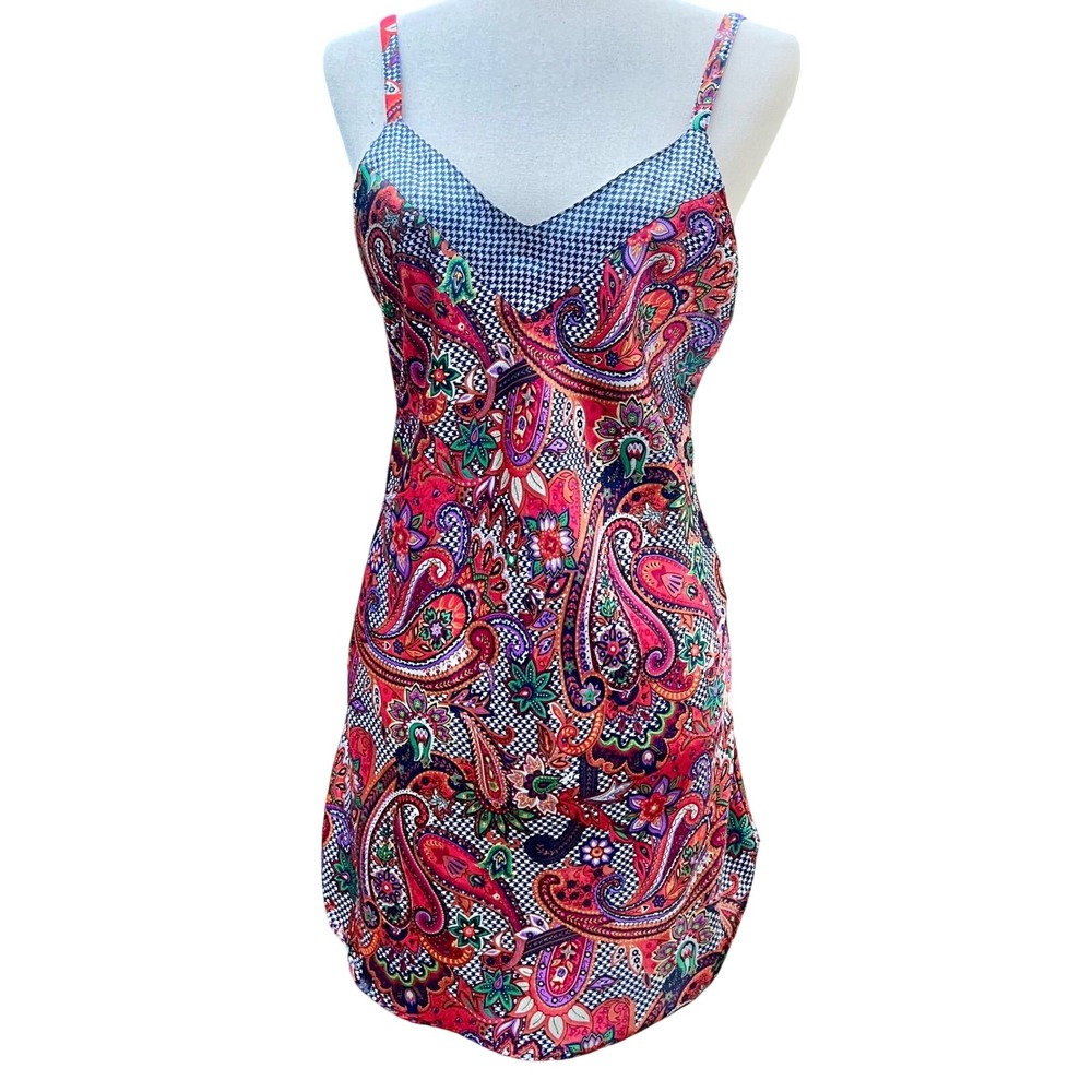 Vintage Jo Intimate Paisley Houndstooth Slip Dress Chemise Nighty 80's 90's